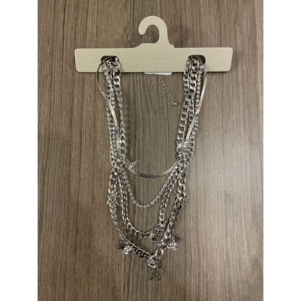Urban Outfitters Statement Mixed Chain Layered Necklace Silver Tone New